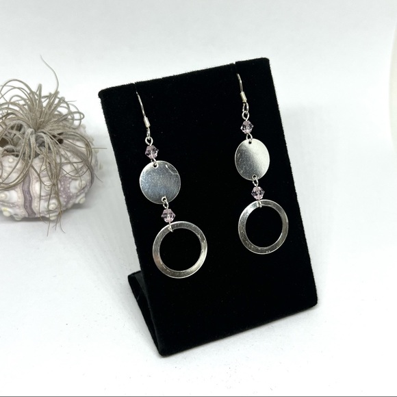 Sterling Silver Coin Earrings With Pink Beads! 925 - Picture 1 of 5